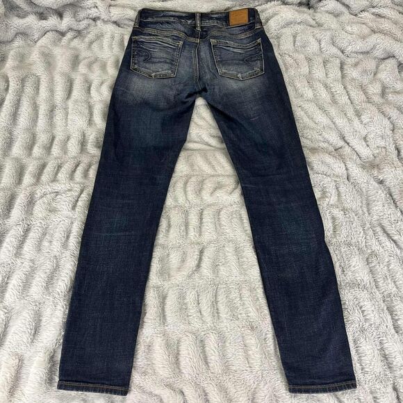 American Eagle Jeans Women 0 Jegging Super Stretch Distressed Dark Grunge Ripped - Picture 2 of 11